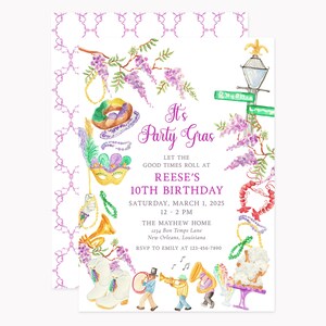 Mardi Gras Invitation Set | Custom Fat Tuesday Party Invitations | Personalized 5x7 Invites with Envelopes