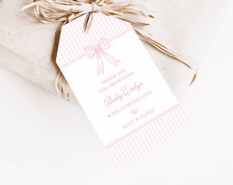 Printed Pink Bow Gift Tag Set | Baby Shower Favor Tags for Baby Girl | Personalized Hang Tags