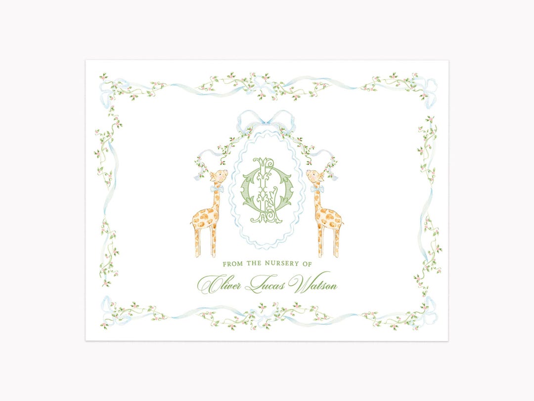 Giraffe Crest Note Cards | Custom A2 Folded Spring Grandmillennial ...