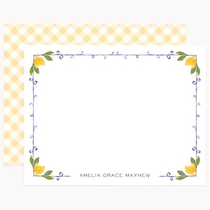 Mediterranean Lemon Stationery Set | Custom Italian Citrus Note Cards | Personalized A2 Flat Stationary with Envelopes