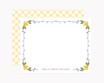 Mediterranean Lemon Stationery Set | Custom Italian Citrus Note Cards | Personalized A2 Flat Stationary with Envelopes