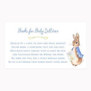Peter Rabbit Book Request Cards | Printed 3.5x2 Boy Baby Shower Invitation Inserts