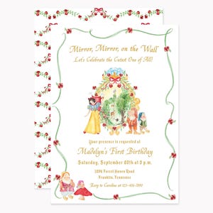 Snow White Invitations | Custom 5x7 Woodland Princess Party Invites with Envelopes