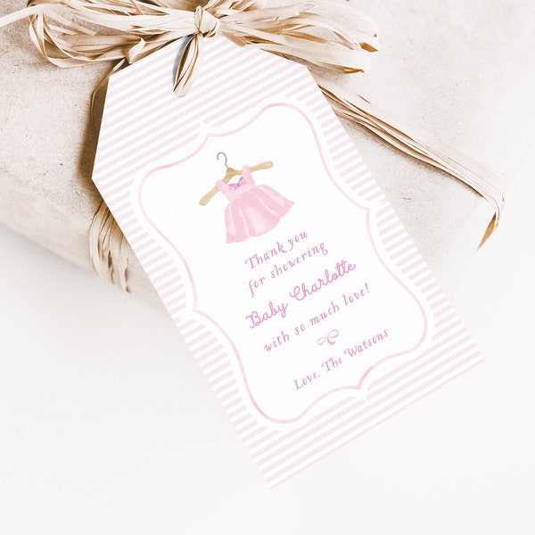 Printed Baby Dress Gift Tag Set | Custom Baby Shower Favor Tags for Baby Girl | Personalized Hang Tags