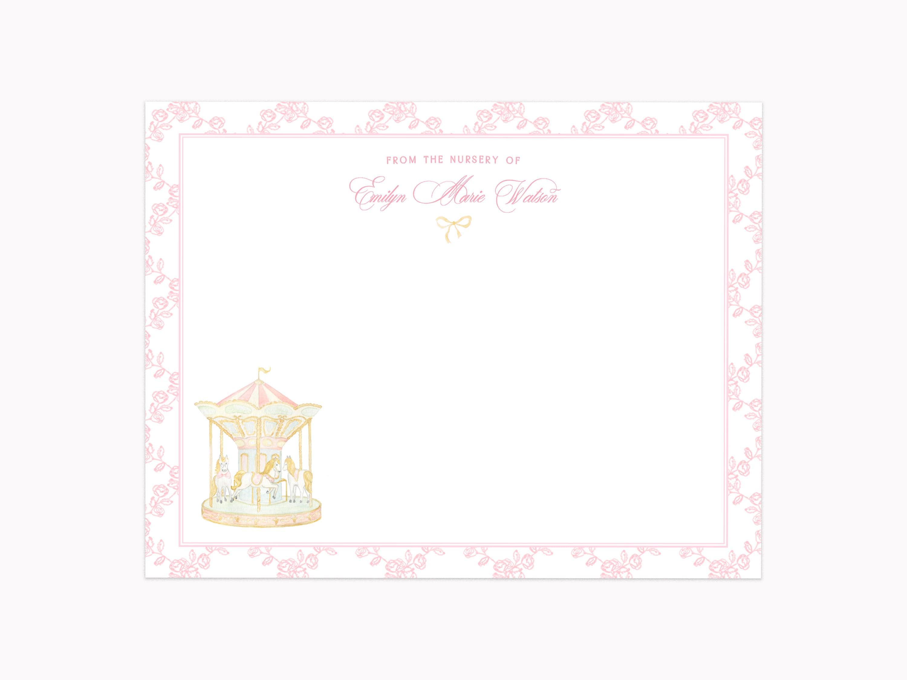 Pink Carousel Note Cards | Printed A2 Carnival Stationery With ...