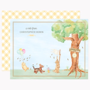 Classic Winnie the Pooh Note Card Set | Custom Hundred Acre Wood Note Cards | Personalized A2 Folded Stationary with Envelopes