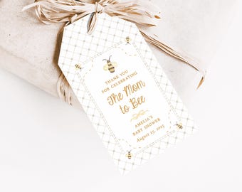Honey Bee Lattice Gift Tag Set | Custom 2.25x4 Mom to Bee Baby Shower Party Favors | Personalized Hang Tags