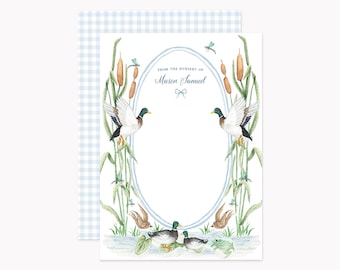 Mallard Duck Note Cards | Custom 5x7 Outdoorsy Baby Shower Stationery with Envelopes