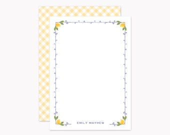 Mediterranean Lemon Stationery Set | Custom Watercolor Italian Citrus Note Cards | Personalized 5x7 Flat Stationary with Envelopes