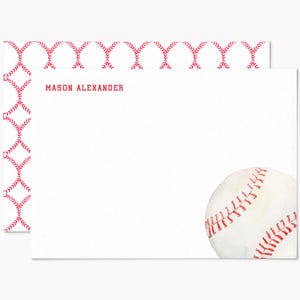 Baseball Stationery Set | Custom 7x5 Sports Note Cards for Kids | Personalized Flat Stationary with Envelopes