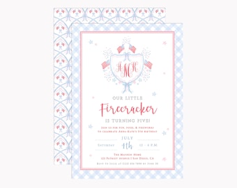 American Flag Crest Invitations | Printed 5x7 Patriotic Americana Party Invites with Envelopes