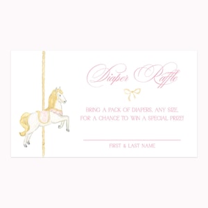 Pink Carousel Diaper Raffle Cards | Custom 3.5x2 Carnival Baby Shower Invitation Inserts