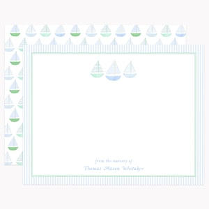 Printed Sailboat Stationery Set | Nautical Note Cards | Personalized A2 Flat Stationary with Envelopes