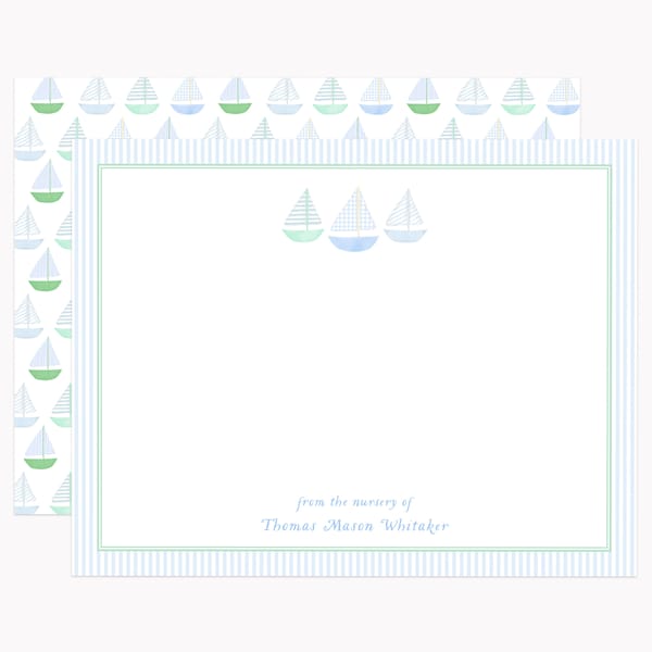 Printed Sailboat Stationery Set | Custom Nautical Note Cards | Personalized A2 Flat Stationary with Envelopes