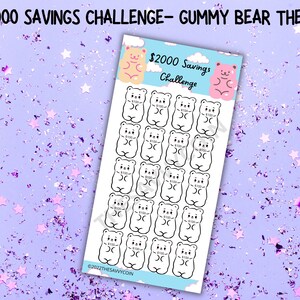 2000 Gummy Bear Savings Challenge for A6 Budget Binder, Save Money Challenge, Kawaii savings tracker, gummy bear budget sheet, journaling