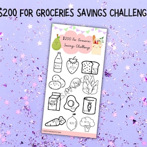 200 Dollars for Groceries Savings Tracker, Printable Savings Challenge, mini savings challenge tracker, grocery budget, grocery food budget