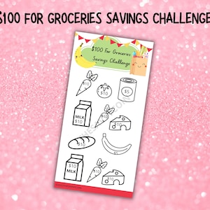 100 Dollars for Groceries Savings Tracker, Grocery savings challenge, mini savings challenge tracker, grocery budget, grocery food budget