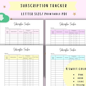 Pastel Subscription Tracker: Monthly Expense & Savings (Digital Download)