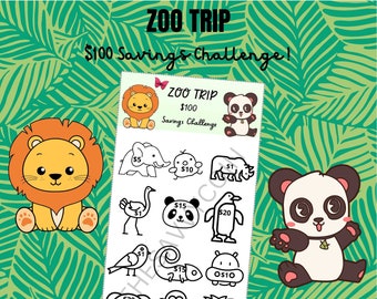 Zoo Trip Savings Tracker, Cute savings challenge, money budget tracker, kids savings tracker, sinking funds, Children's savings tracker