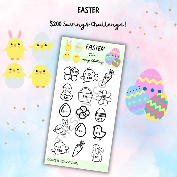 Cute Easter Savings Challenge, Savings Challenge, Printable Savings Challenge, Mini Savings Challenge for A6 Budget Binger, Savings Tracker