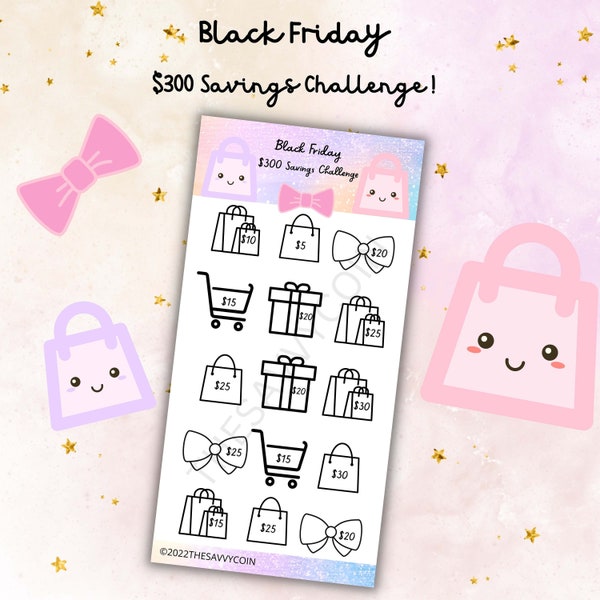 Black Friday Savings Tracker, Shopping Savings Challenge, Mini savings challenge tracker, Gifts budget, Holiday gifts savings challenge