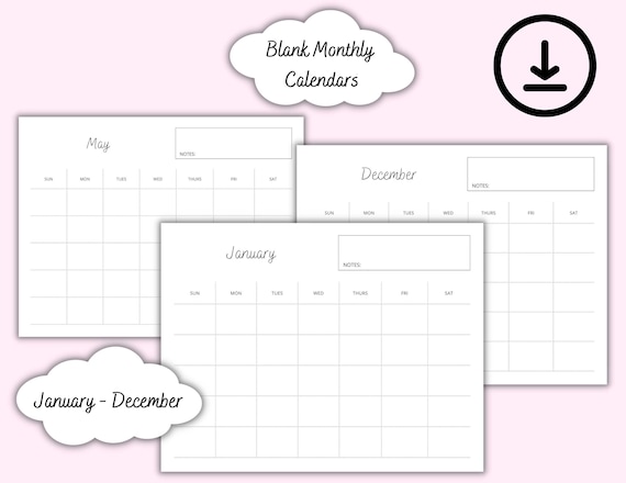 Monthly Blank Calendar Printable Minimalist Blank Calendar - Etsy
