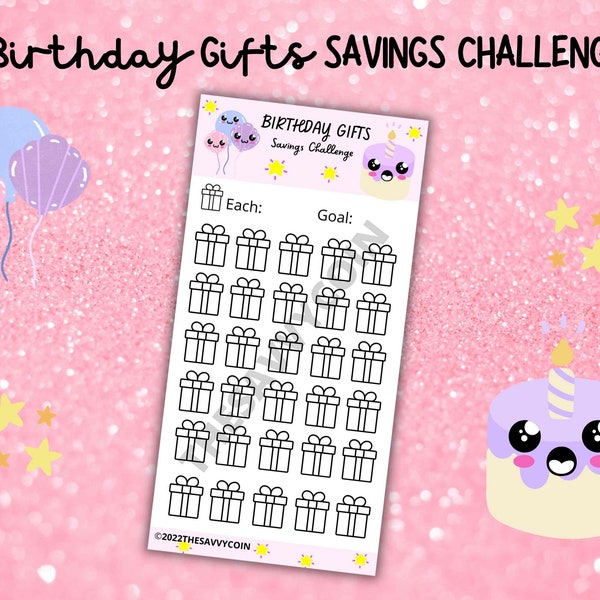 Birthday Savings Tracker, Kawaii Birthday Savings Tracker, A6 Birthday Savings Challenge Tracker, Cute Birthday Savings Tracker for Binder