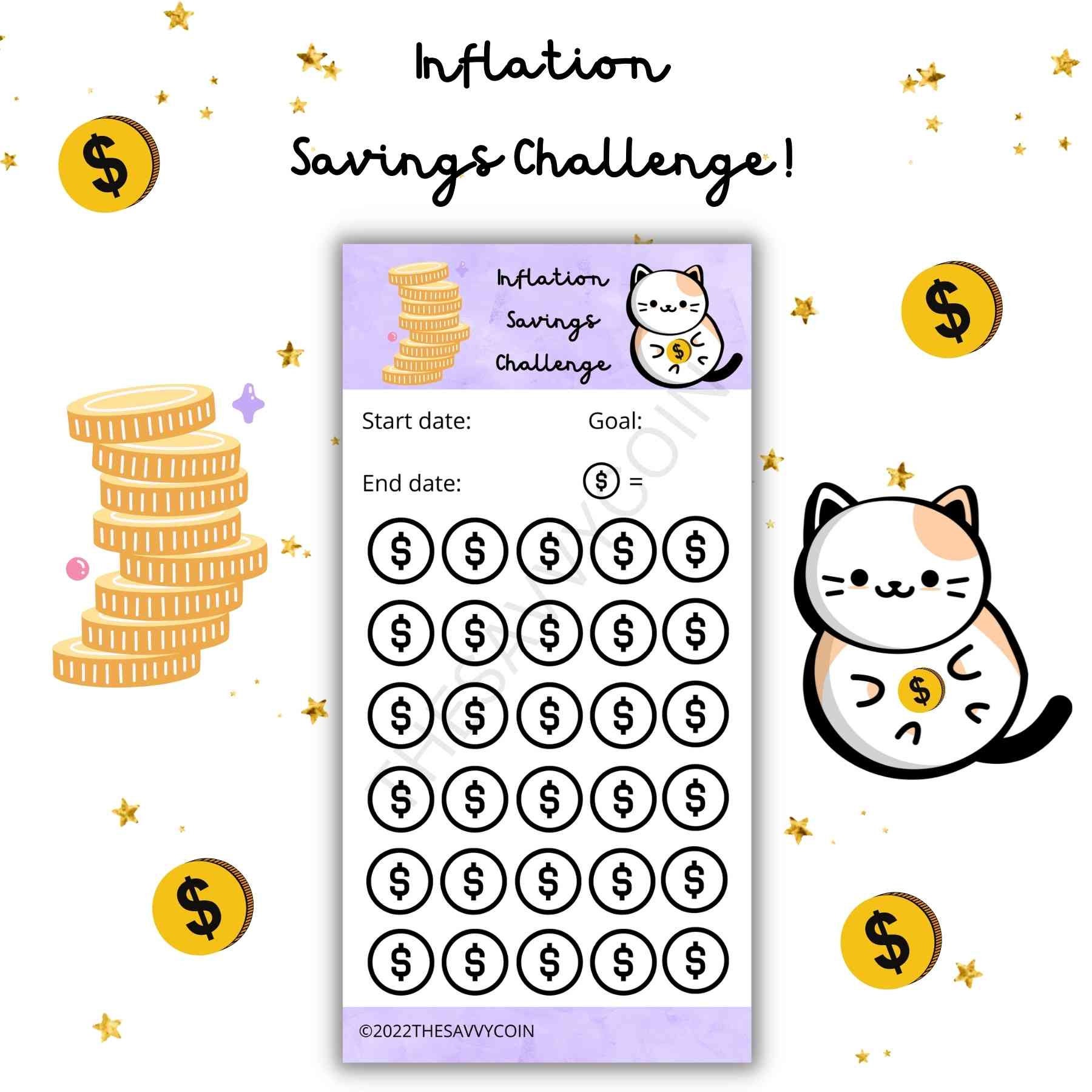 貯金チャレンジ、猫のインフレ貯金トラッカー、A6不況貯金チャレンジトラッカー、予算バインダー用かわいい猫貯金トラッカー - Etsy 日本