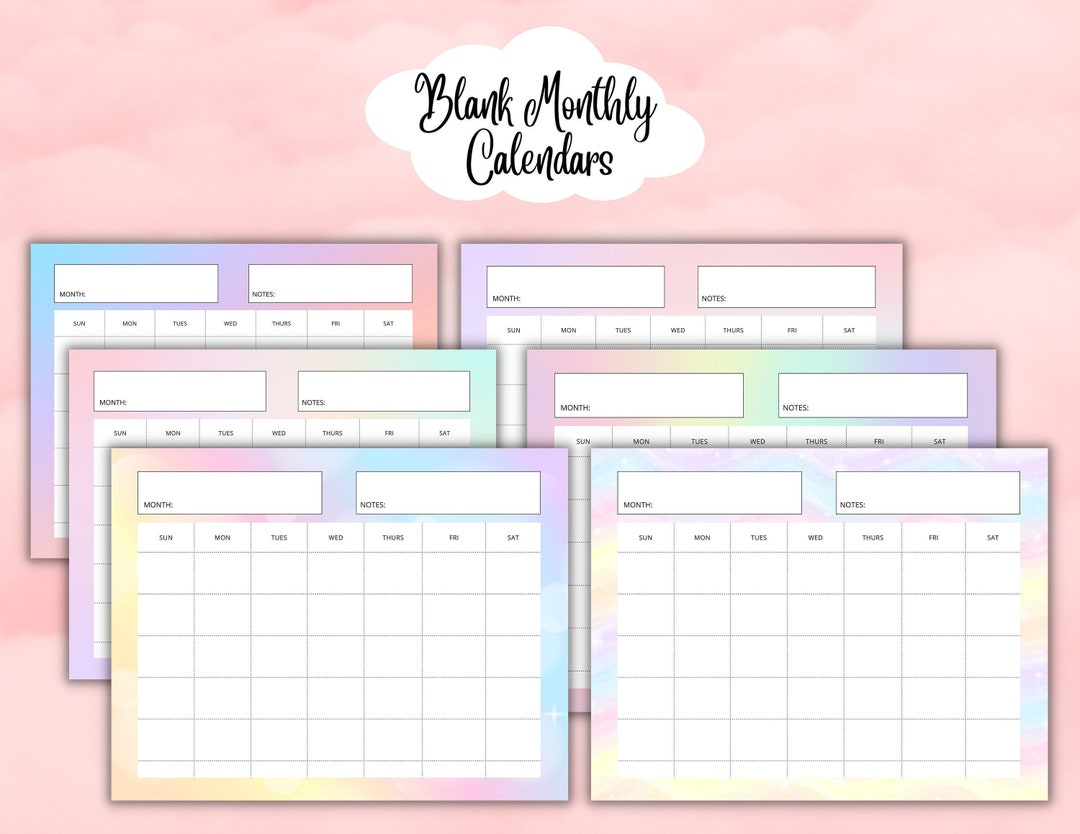 Blank Calendar Printable, Pastel Blank Calendar 8.5 X 11 Inches ...