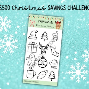 500 Dollars for Christmas Savings Tracker, Christmas savings challenge, mini savings challenge tracker, Christmas Gifts Savings Challenge