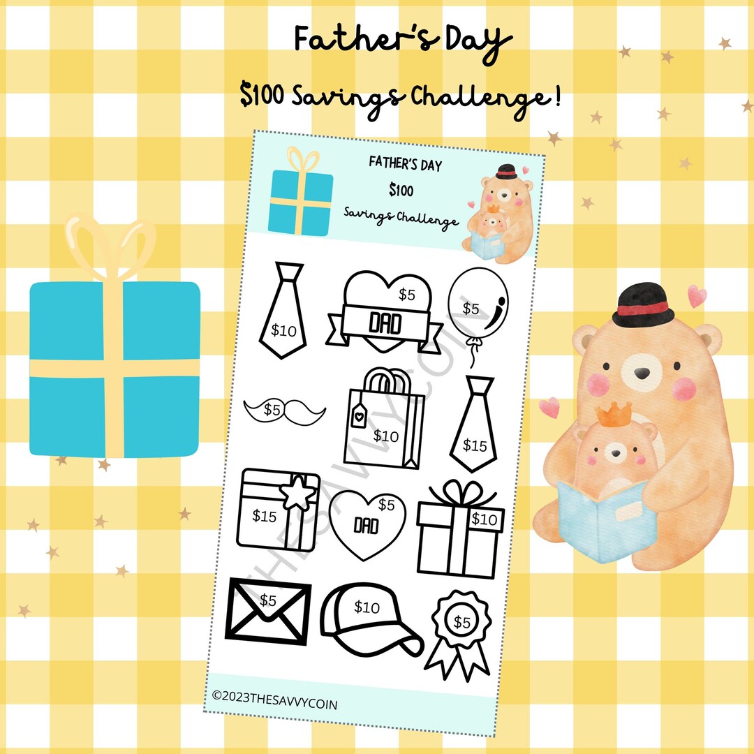 100 Father's Day Savings Tracker, Fathers Day Savings Challenge, Dad ...