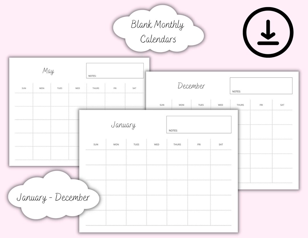 Blank Calendar Printable, Minimalist Blank Calendar 8.5 X 11 Inches ...