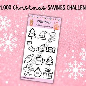 1000 Dollars for Christmas Savings Tracker, Christmas savings challenge, mini savings challenge tracker, Christmas Gifts Savings Challenge