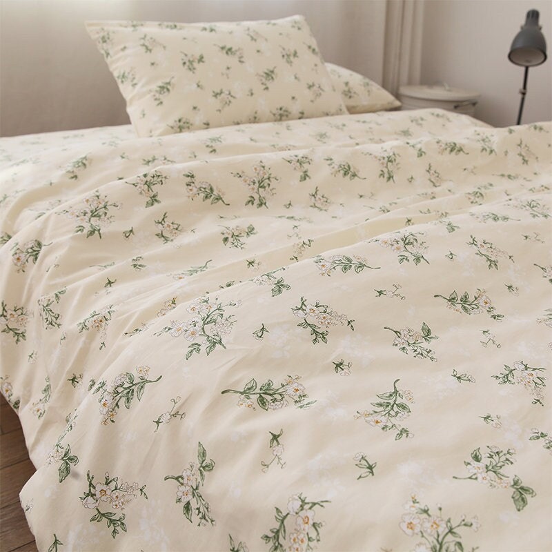 Customize Size Beige/green Floral Duvet Cover - Etsy