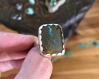 Australian Boulder Opal - Solid sterling silver statement ring - Size 11.5 - Handcrafted