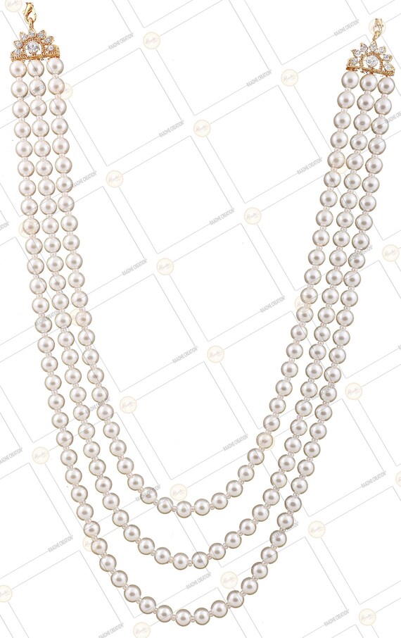 RAADHE CREATION Gold Plated and Pearl Moti Dulha Three Line