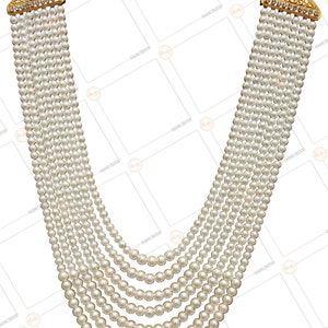 RAADHE CREATION Gold Plated and Pearl Moti dulha Seven Line necklace chain Men Designer Groom Sherwani Mala Wedding Jewelry Indian Jewelry image 6