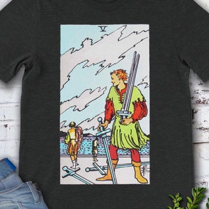 Carta de Tarô Vintage Cinco de Espadas - Baralho original desenhado à mão por Rider Waite