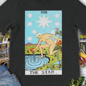 Camiseta original de Rider Waite con la carta del Tarot Vintage Star dibujada a mano.
