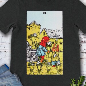 Six of Cups Vintage Tarot Card - het originele handgetekende Rider Waite Deck-T-shirt.