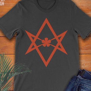 Unicursal Hexagram Aleister Crowley Thelema adaptation t-shirt.