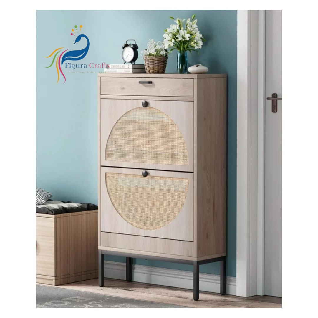 Modern Farmhouse Shoe Storage Natural Rattan Shoe Etsy
