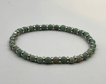 Aqua Sea Green Seed Bead Bracelet, Boho Stacking Style