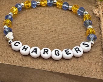 Los Angeles Chargers Beaded Stretch Bracelet, NFL Inspired