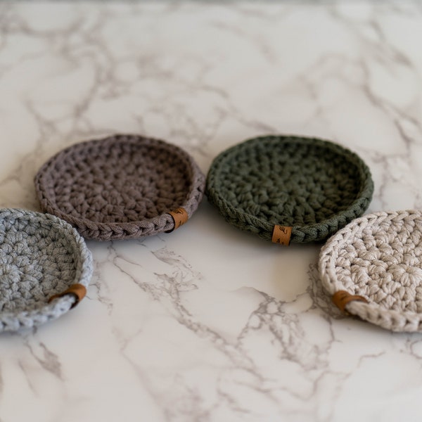 Handmade Crochet Coasters Cotton Set or Individual | Absorbent and Thick, Table Decor, Modern Gift, Housewarming Gift, Wedding Gift, Minimal