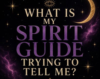 May include: A black square graphic featuring a purple and gold crescent moon, stars, and an eye icon. The text reads: ASK ELOWEN, WHAT IS MY SPIRIT GUIDE TRYING TO TELL ME?, 600+ WORDS, EMAIL DELIVERY, 72 HOURS. The design has a dark, cosmic background.