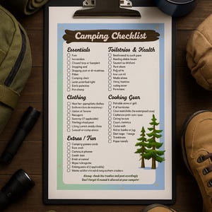 Camping Checkliste zum Ausdrucken | Niedlicher Outdoor-Reiseplaner | Sofort Download