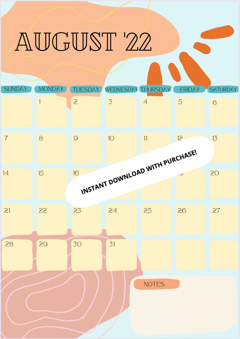 August Monthly Calendar Template