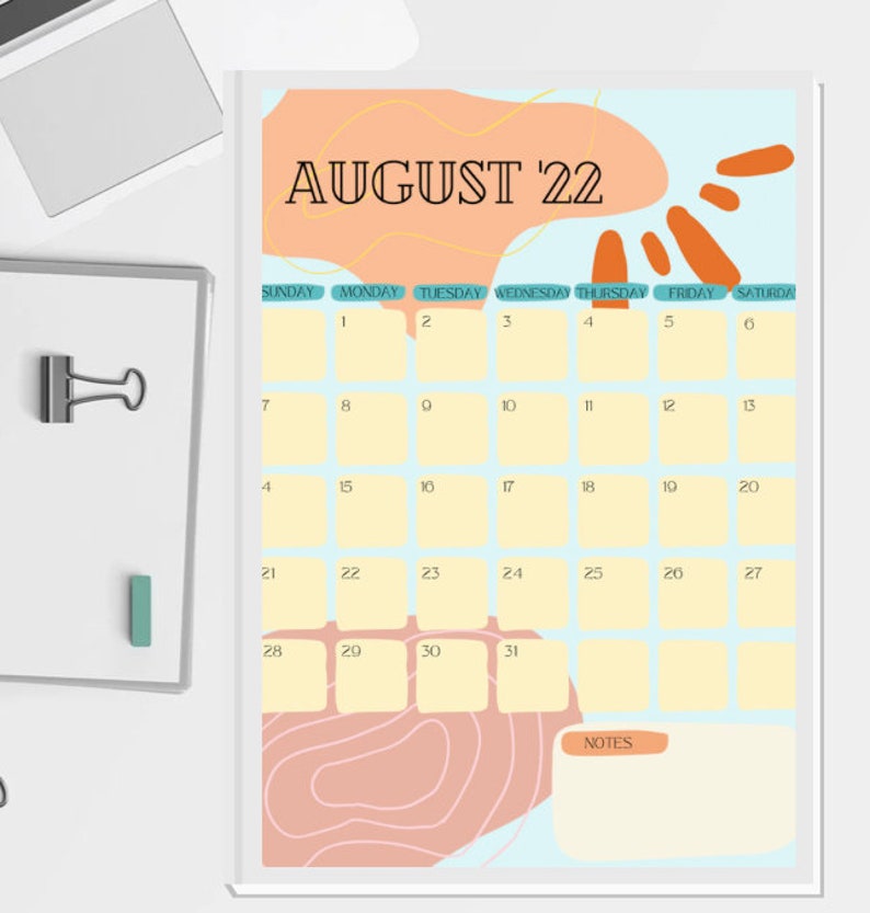 August Monthly Calendar Printable Calendar Downloadable Unique Design ...
