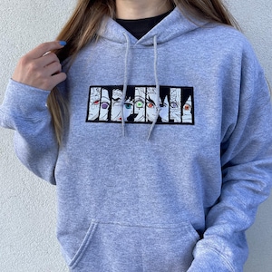 Demon slayer anime embroidered hoodie, anime gift, gift for anime fan, anime embroidered hoodie, gift for her, embroidered hoodie